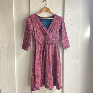 Patagonia Margot Dress | Paisley Pink Teal 3/4 Sleeve Organic Cotton